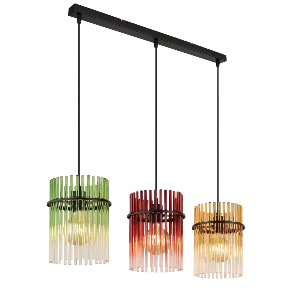 Globo Zwarte hanglamp Gorley gekleurd glas 3-lichts - 15698-3HMM