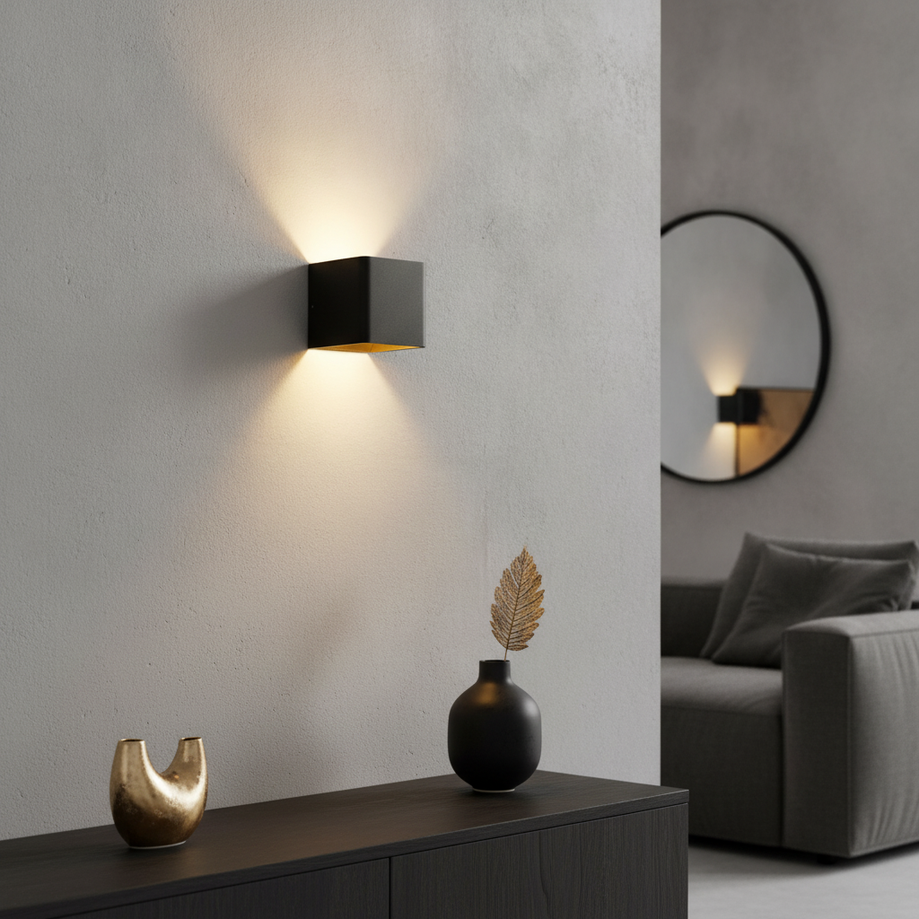 Artdelight Vierkante wandlampFulda zwart met goud - WL FULDA ZW-MG