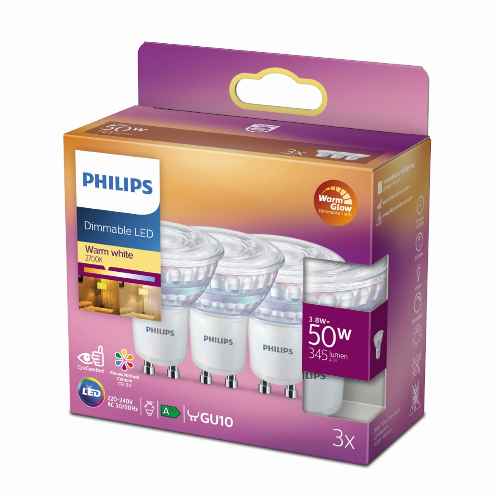 Philips 3,8W - GU10 - 2200-2700K - 345 lumen set van 3 - 929002065756
