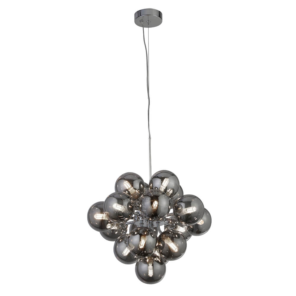 Searchlight Hanglamp Glas Berry Globe 17-lichts zwart met smoke glas - 52131-17SM