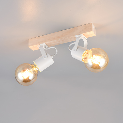 Trio Plafondlamp dubbelLynar wit met hout - R86662031