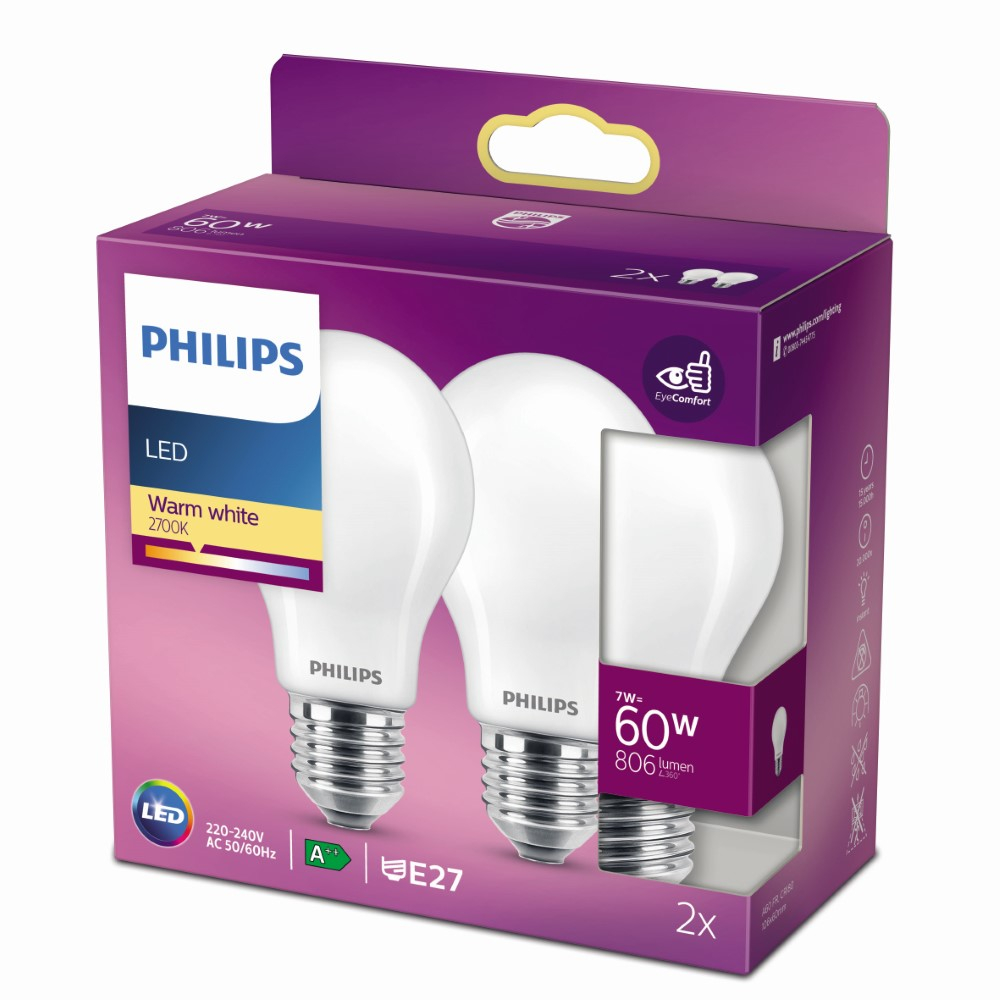 Philips Led lamp7W - E27 - A60 - Led set van 2 - 929004592555