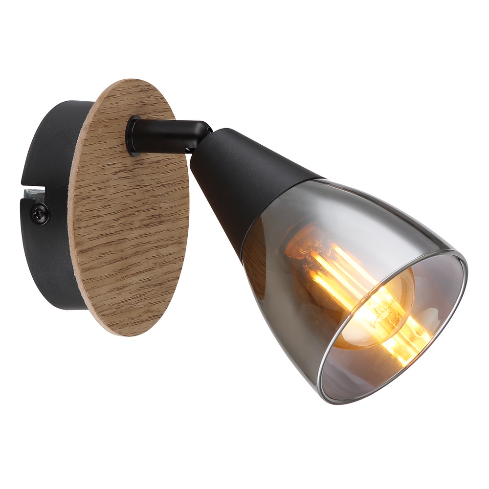 Globo WandlampMubby zwart met houtlook - 54311-1