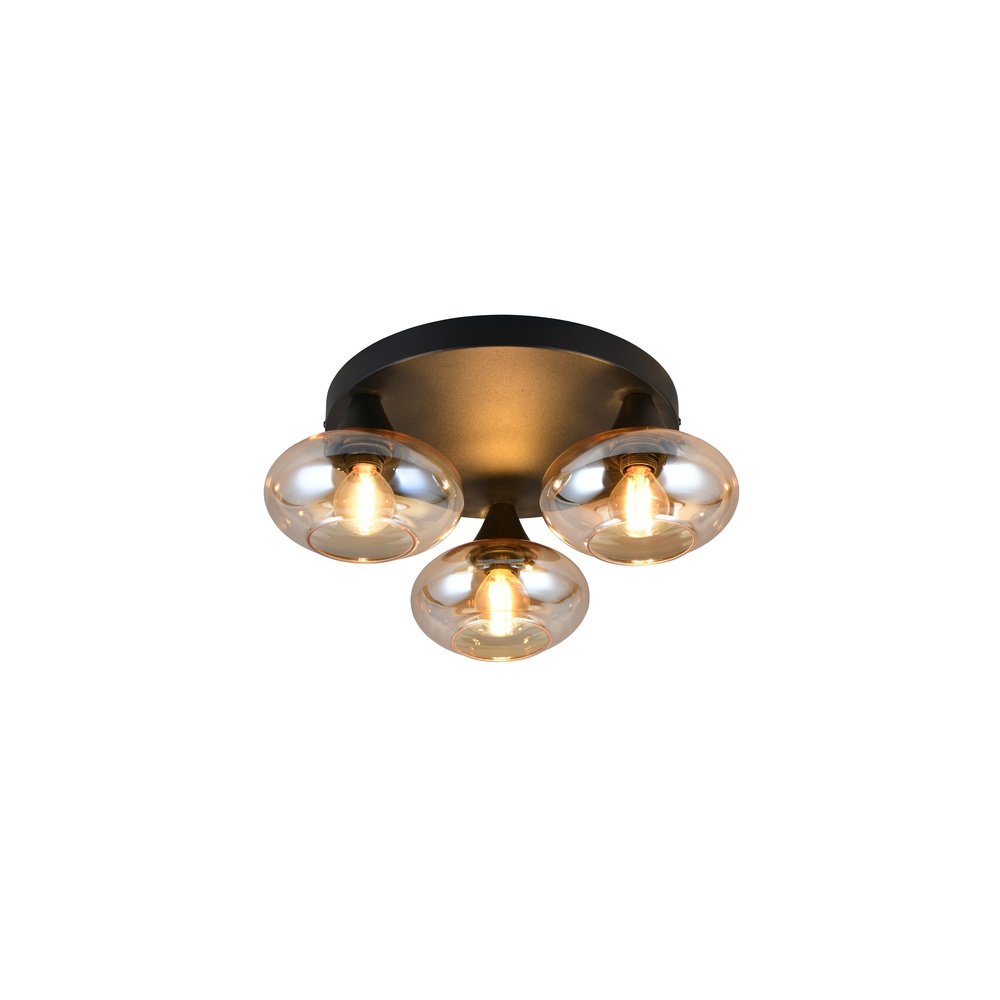 Trio Plafondlamp Divina zwart met amber glas - R66643013
