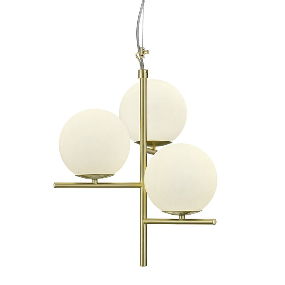 Trio Hanglamp Pure mat messing met witte bollen - 302000308
