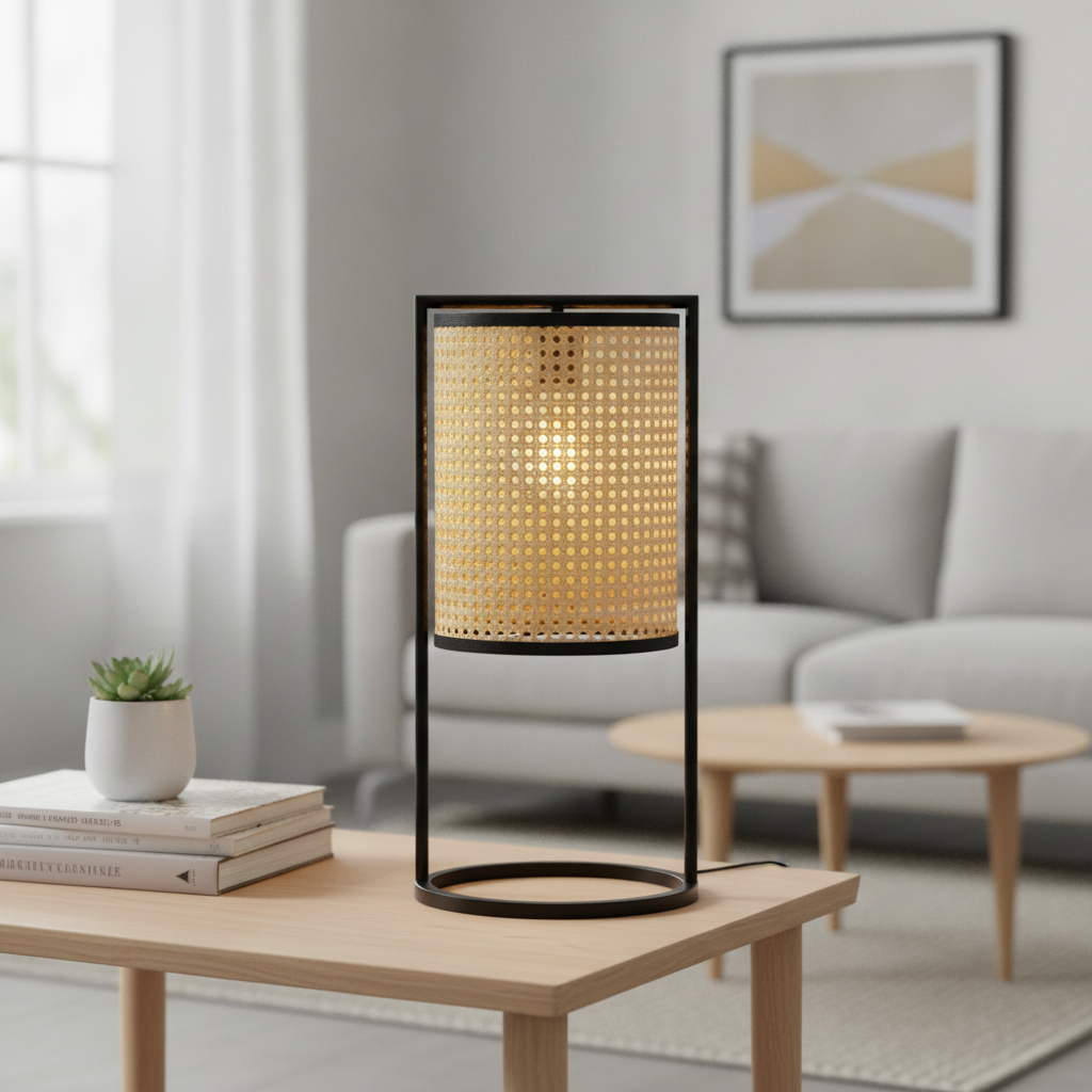 Lyora TafellampErto zwart en rotan - 111032