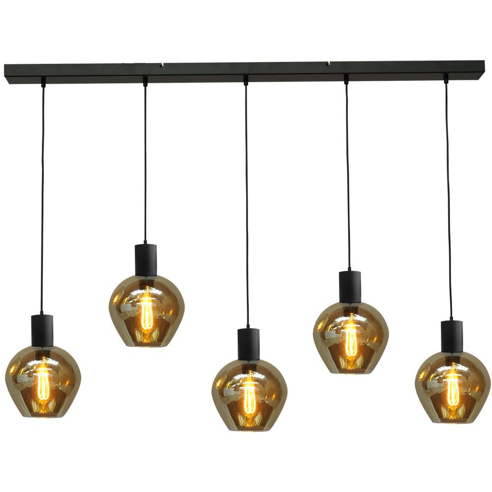 Masterlight Zwarte hanglamp eetkamer Bounty 5-lichts rond glas - 2471-05-05-130-5-3