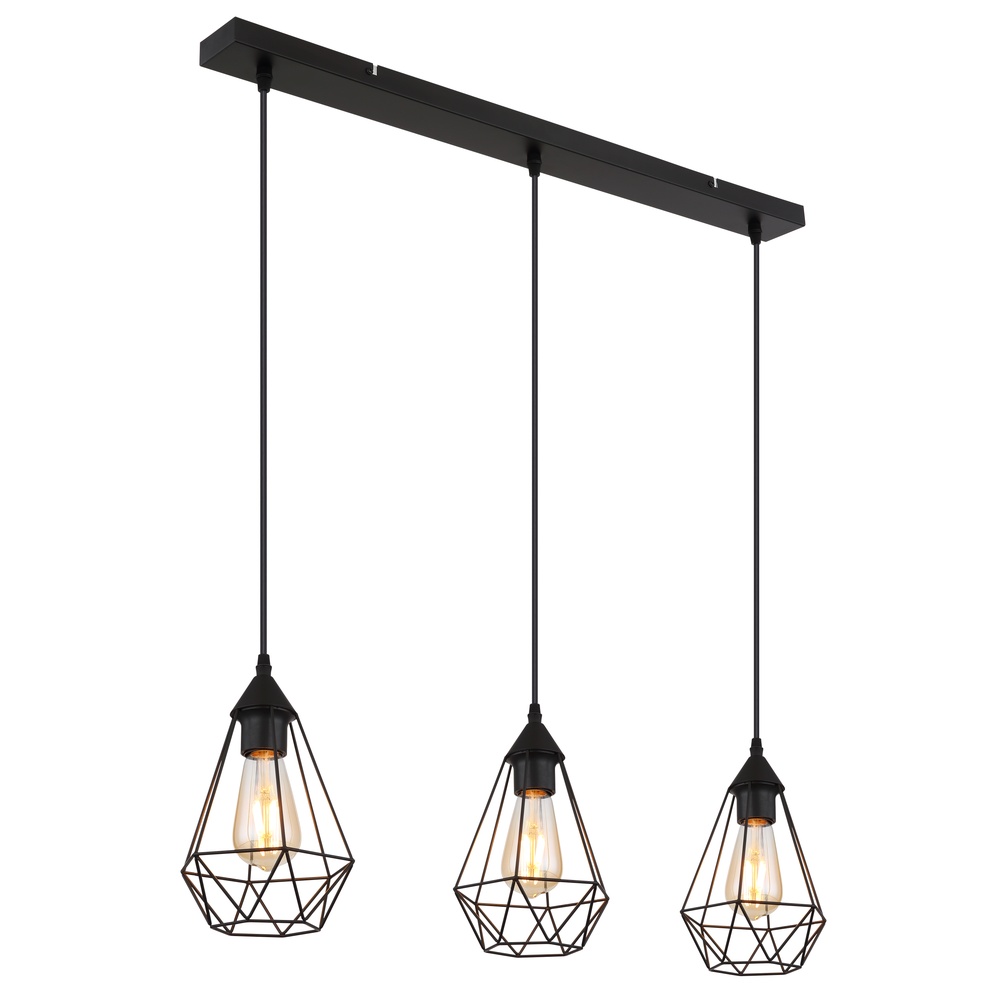 Globo 3-lichts hanglamp Zachary zwart - 15745-3H