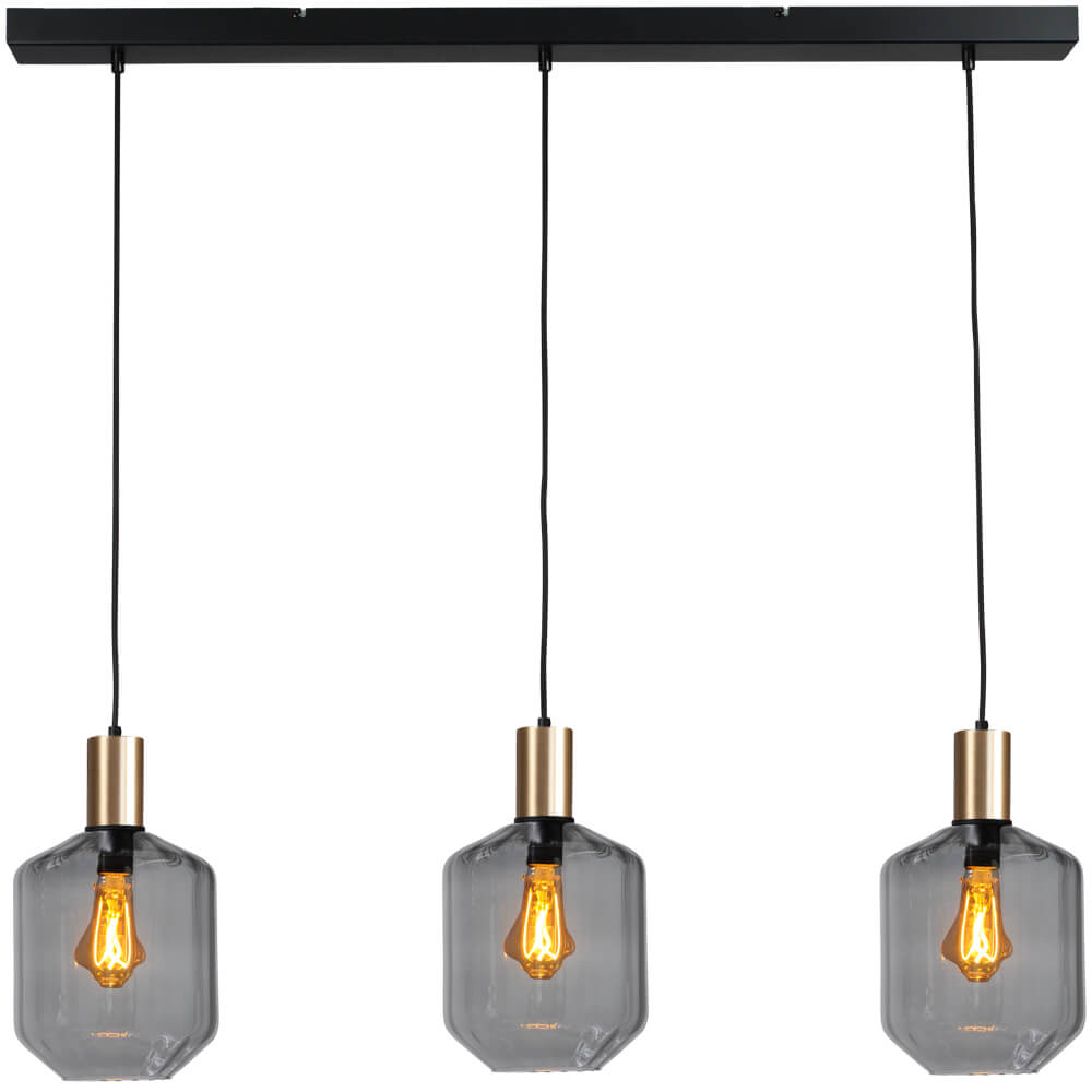 Masterlight 3-lichts hanglamp - goud - Porto met Jagger smoke glazen - 2711-05-02-100-3-11