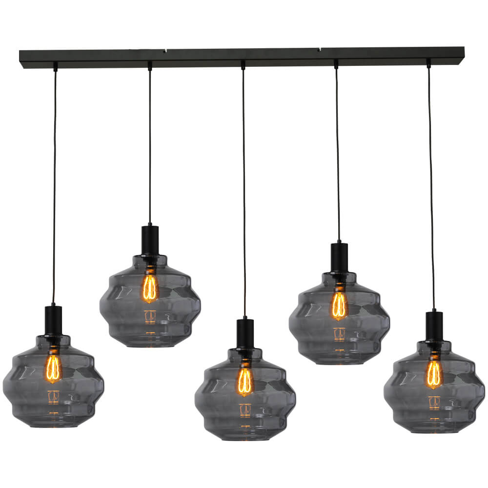 Masterlight 5-lichts hanglamp - zwart - Porto met Ball smoke glazen - Ø 30cm - 2711-05-05-130-5-4