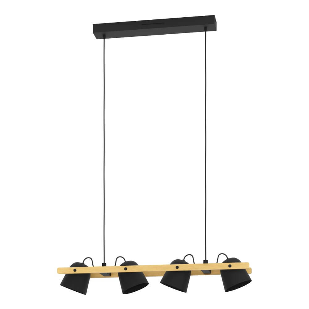 Eglo 4-lichts hanglamp Hornwood-Z zwart met hout - 900883