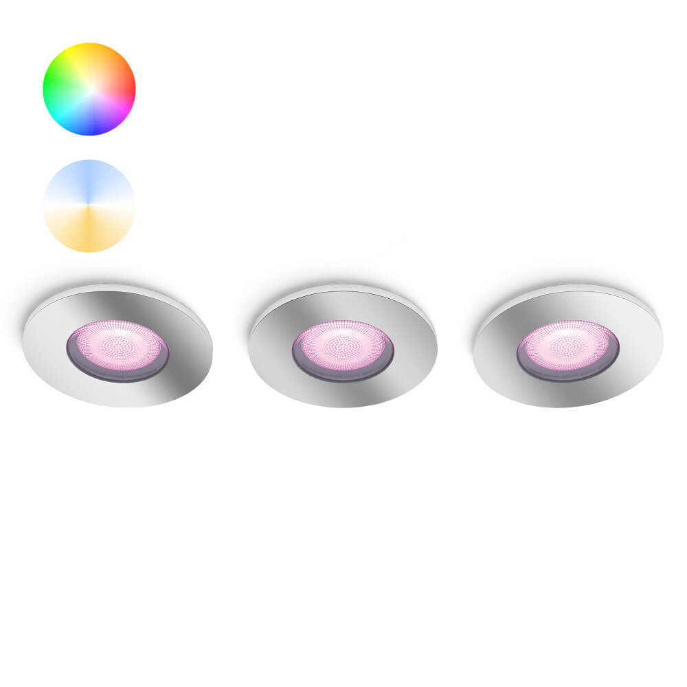 Philips Inbouwspots Hue Xamento - White and color set van 3 RVS spots - 929003074801
