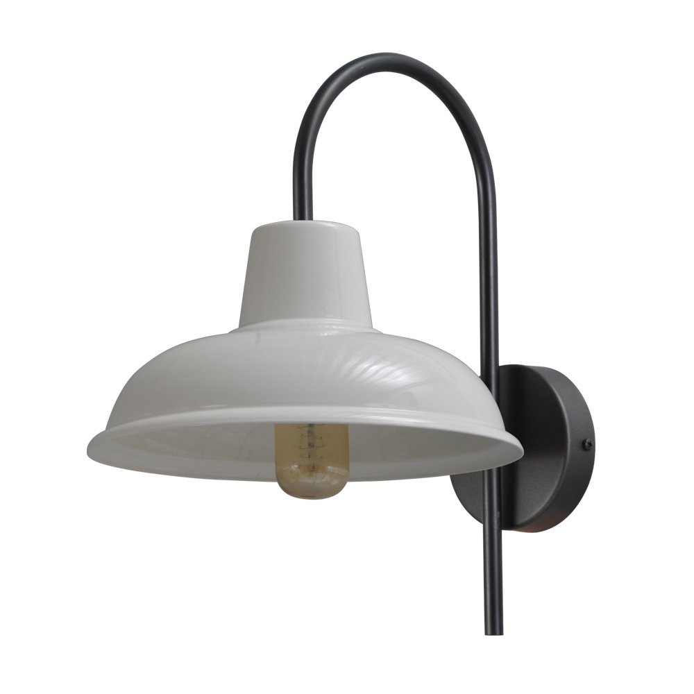 Masterlight Retro witte muurlamp Industria 33cm zwart met witte kap - 3045-05-06-06