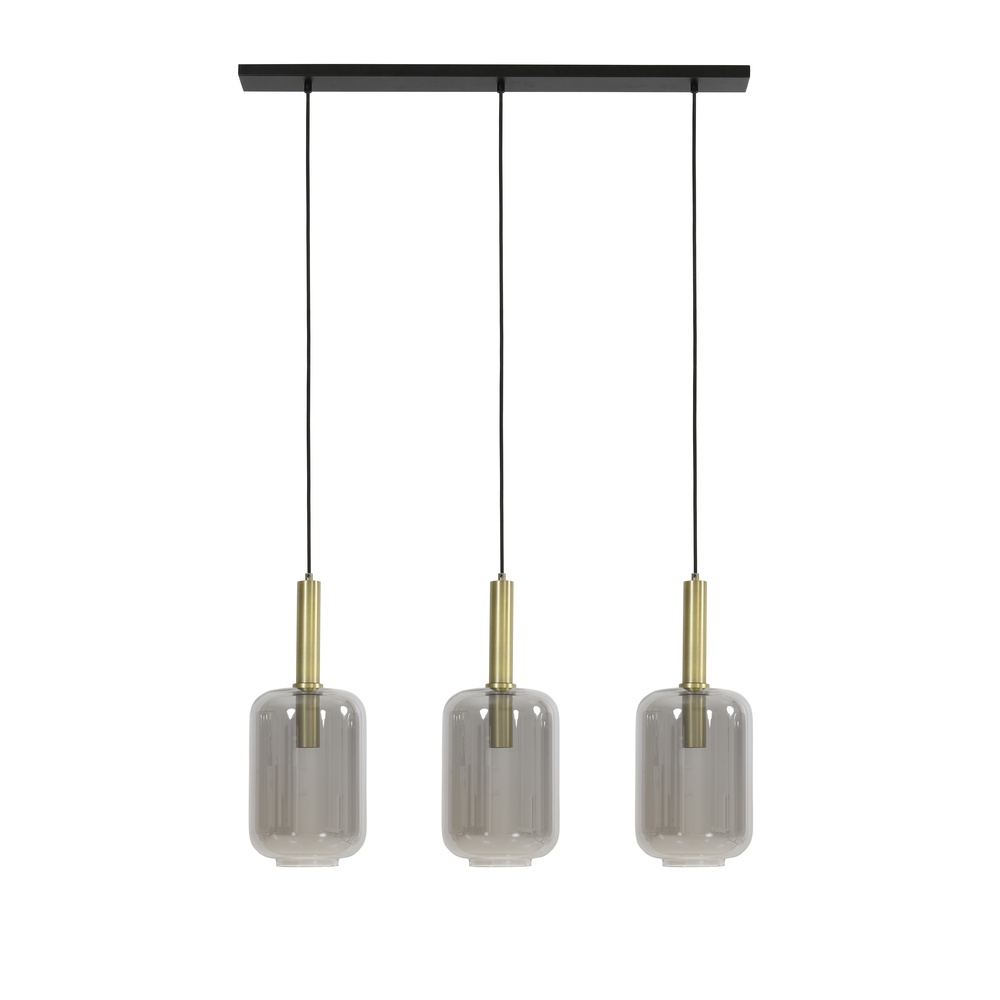 Light & Living Eettafel hanglamp Lekar 3x E27 - messing met smoke glas - 2946184