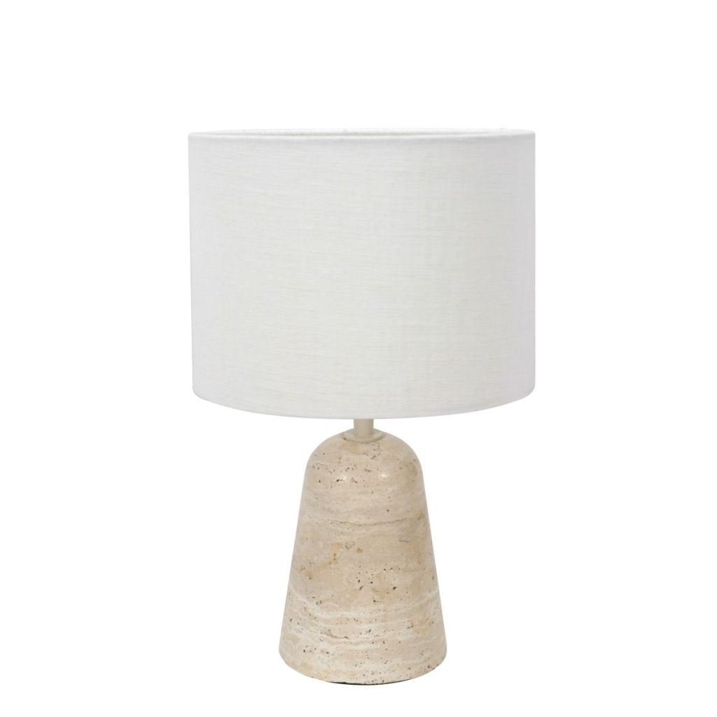Steinhauer Tafellamp steenTravino met witte kap Ø20cm - 4558CR