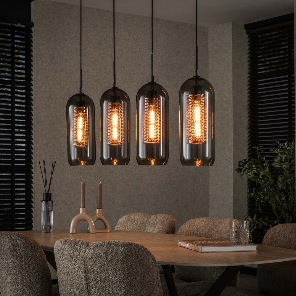Lyora 4L hanglampSmoke E27 - zwart met roodkoper - 7831/77