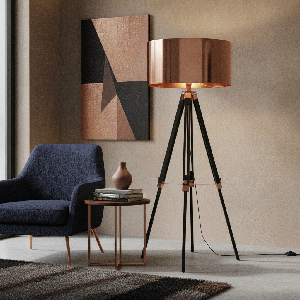 Artdelight Tripod vloerlamp Jewel 150cm zwart met roodkoper - VL JEWEL ZW