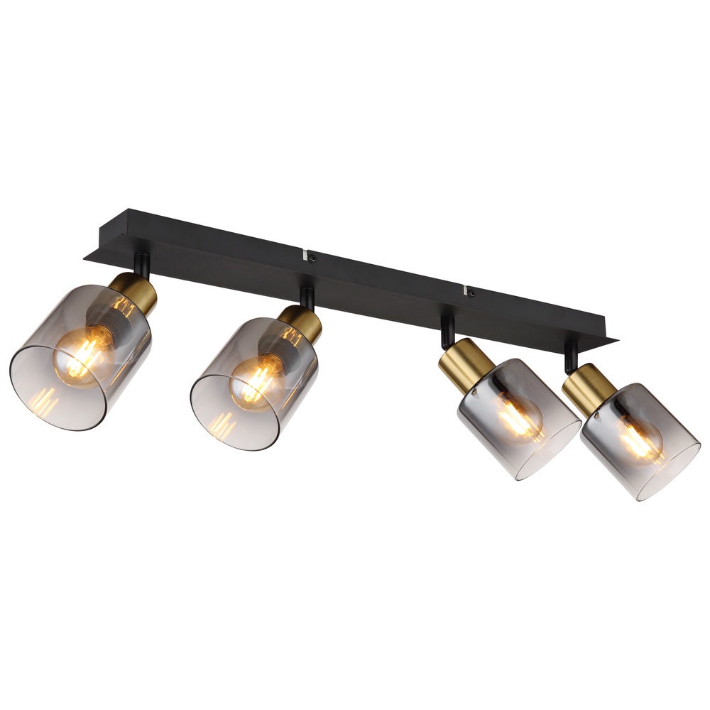 Globo 4-lichts plafondlamp Hollsy zwart met smoke glas - 54310-4