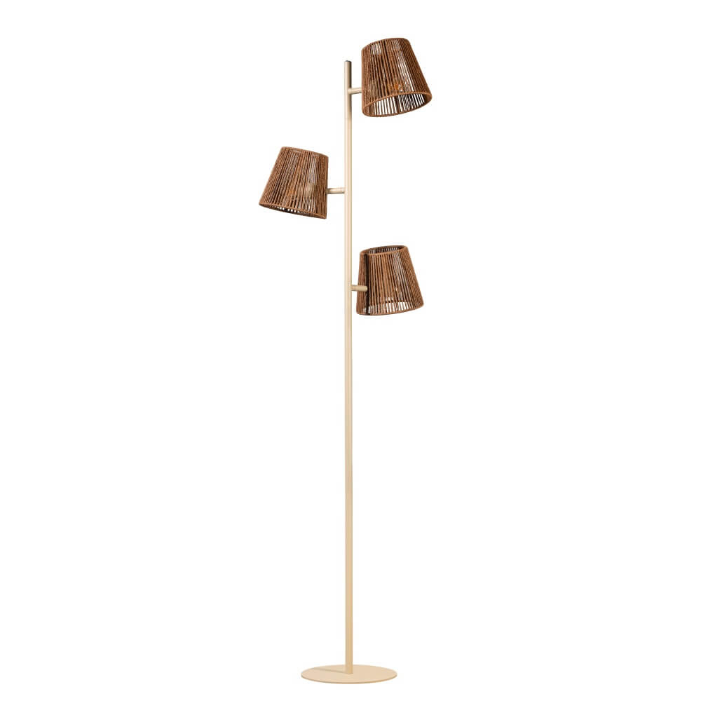 ETH 3-lichts vloerlamp Daan zand bruin met rotan - 05-VL8010-59