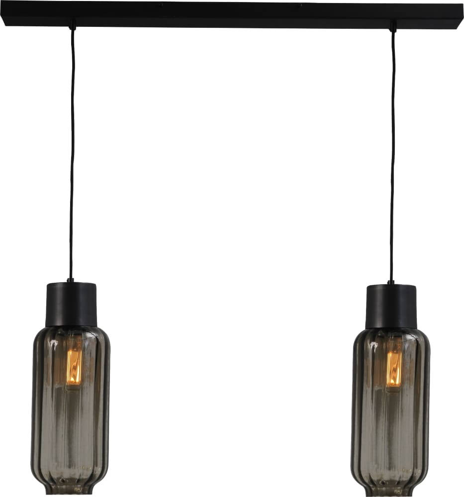 Masterlight Eetkamerlamp Lett ll 2-lichts zwart met smoke glas - 2156-05-05-100-2