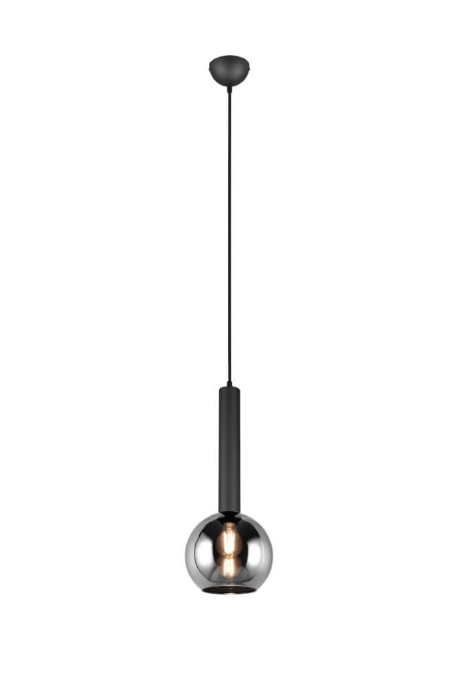 Trio HanglampClayton zwart met smoke glas - 310300132