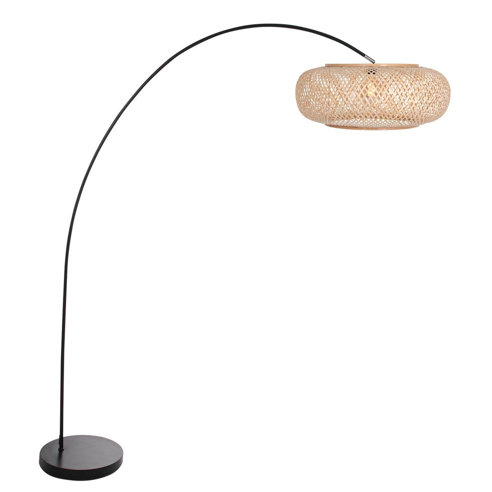 Steinhauer Booglampsolva zwart met rotan kap Ø 60cm - 4465ZW