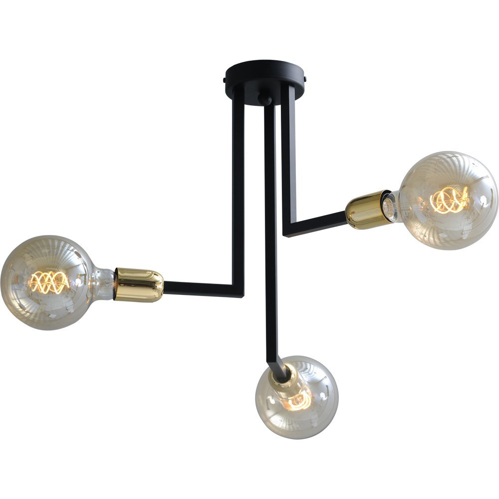 Masterlight Zwarte plafondlamp Tube 3-lichts met gouden fittingen - 1300387