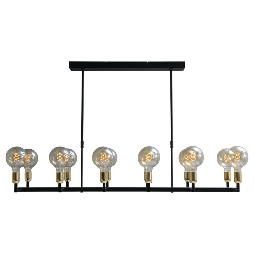 Masterlight Zwarte eetkamer hanglamp Tube 12-lichts gouden fittingen - 205025