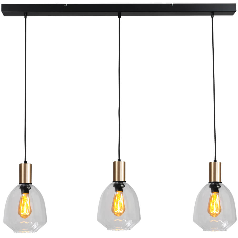 Masterlight 3-lichts hanglamp - goud - Porto met Nicolette clear glazen - 2711-05-02-100-3-12