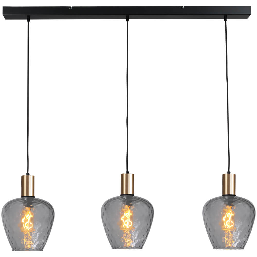 Masterlight 3-lichts hanglamp - goud -Porto met Diamond smoke glazen - 2711-05-02-100-3-5 afbeelding