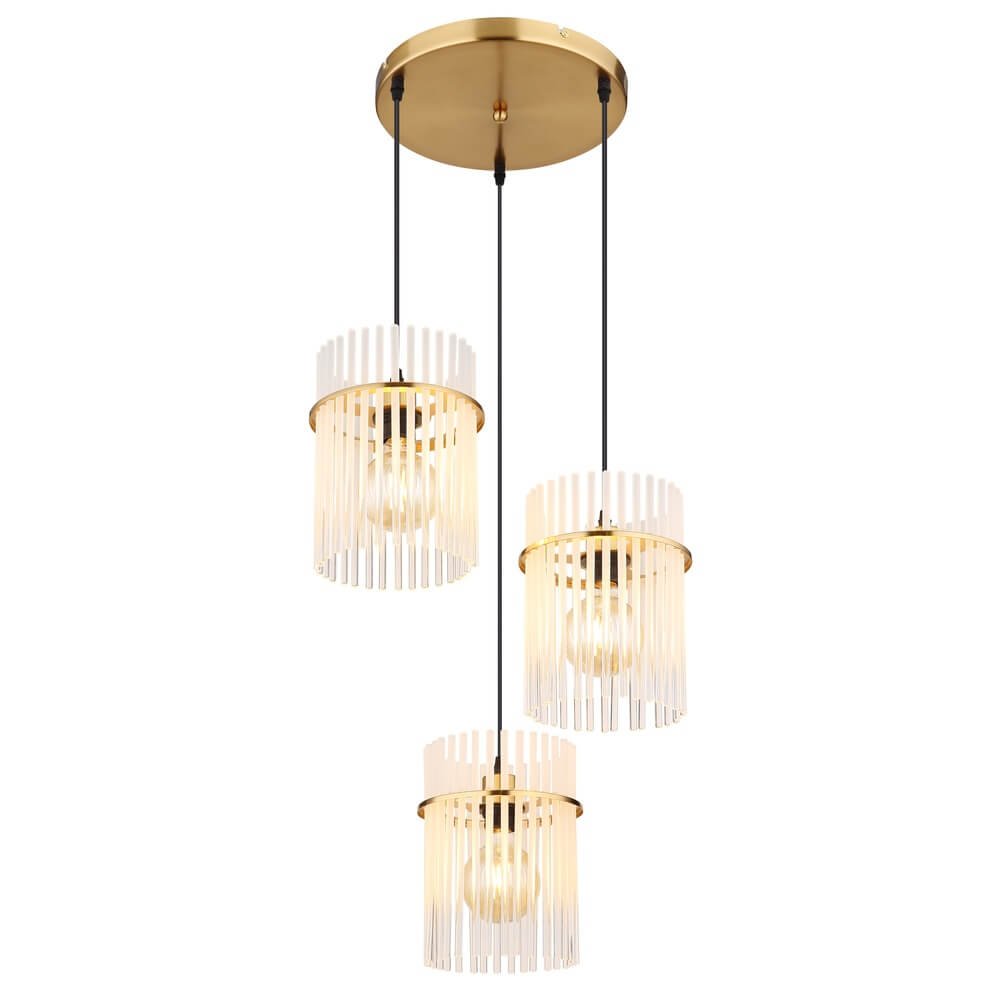 Globo Gouden hanglamp Gorley rond met glas 3-lichts - 15698-3HRM