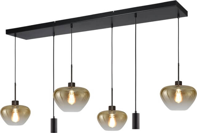 Masterlight 6-lichts hanglamp Genua zwart met goud glas - 2971-0505130256MB222