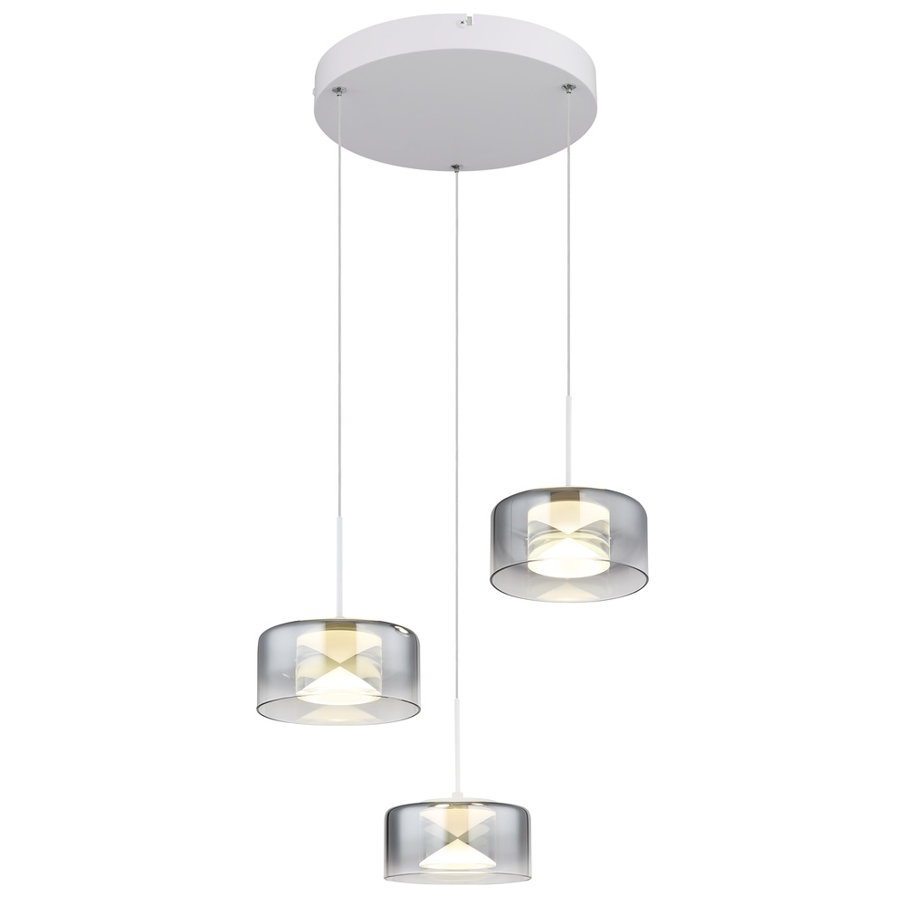 Globo Design hanglamp Belinda 3-lichts wit met smoke glas - 16024-3WR