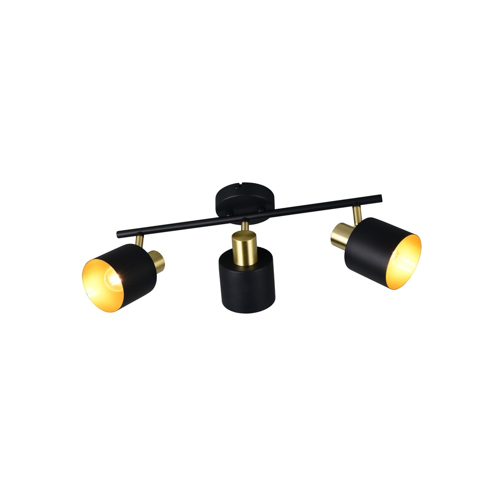 Trio PlafondlampEva 3-lichts zwart met goud - 868800380