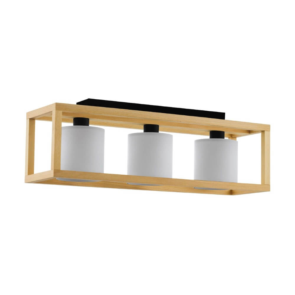 Stars of Light Houten plafondlamp Granados 3-lichts met witte kap - 390098