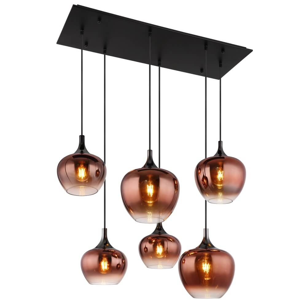 Globo Zwarte hanglamp Maxy met rood glas 6-lichts - 15548-6HG