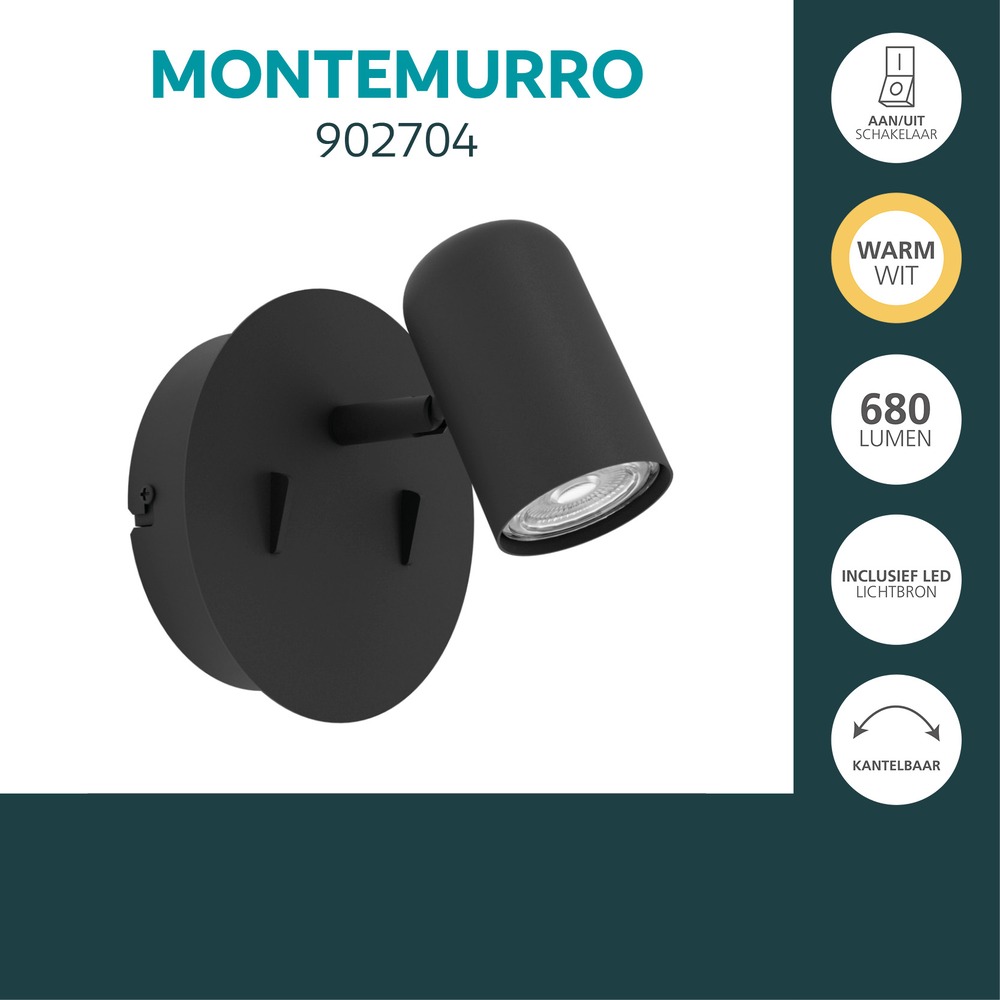 Opbouwspot Montemurro enkel zwart Eglo 9008606392209