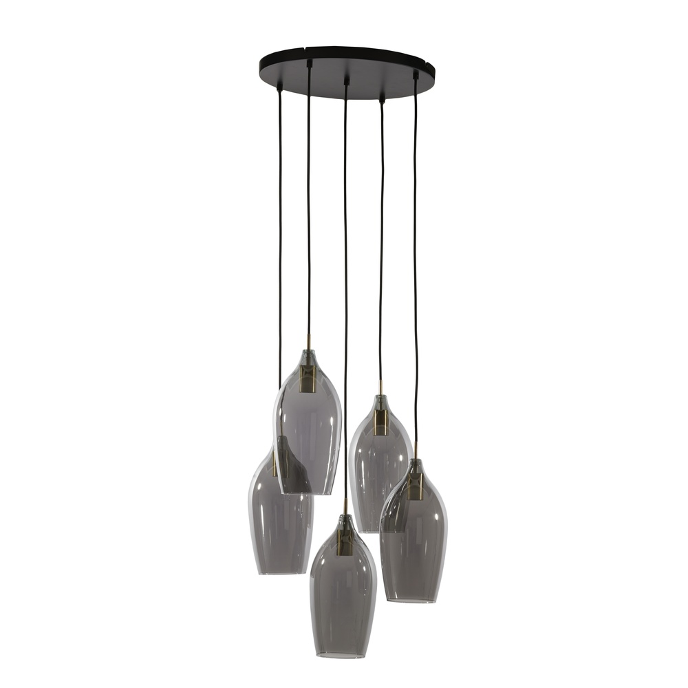 Light & Living Eettafel hanglamp Lukaro 5-lichts - smoke glas - 2977727
