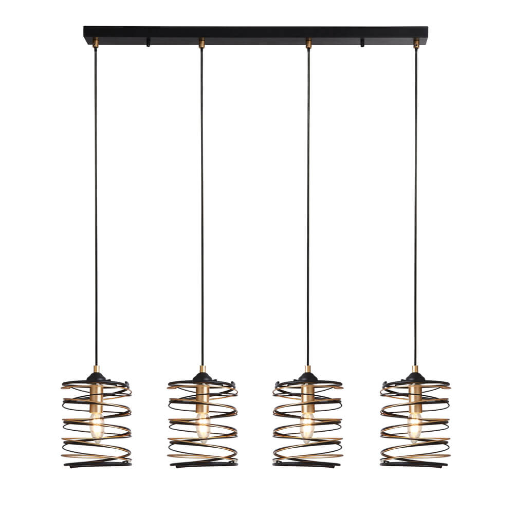Searchlight HanglampSpring 4-lichts zwart met goud - 85583-4BGO