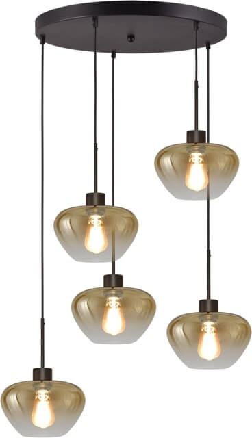 Masterlight 5-lichts hanglamp Genua zwart met 5x goud glas Ø 24cm - 2972-05-05-50-5-24