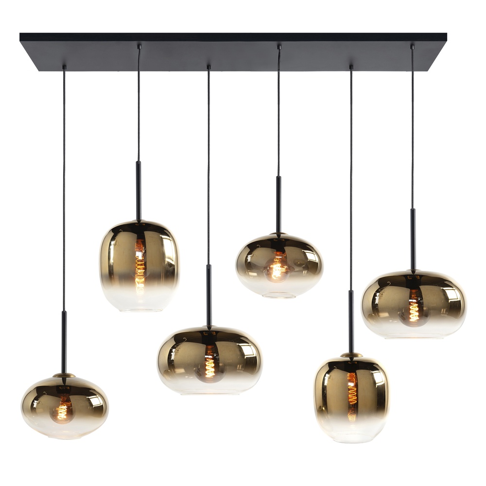 Highlight Hanglamp Bellini zwart recht 5-licht fade amber glas - H5472.36