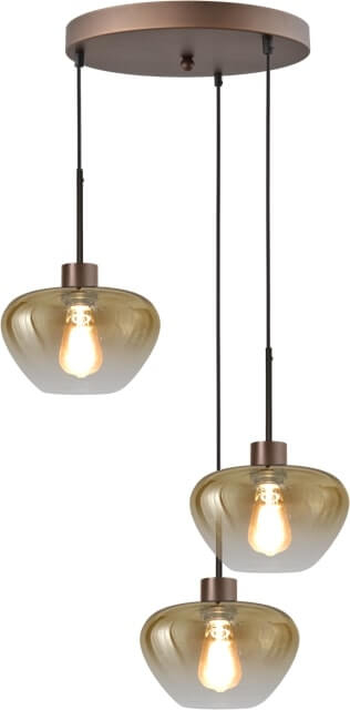 Masterlight 3-lichts hanglamp Genua bruin met 3x goud glas Ø 24cm - 2972-15-15-35-3-24