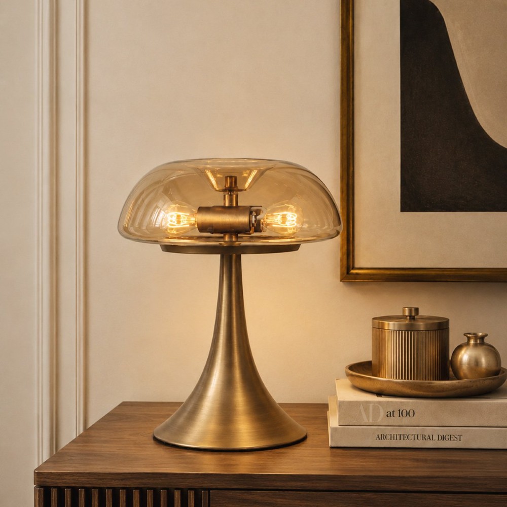 Tafellamp Ancilla brons met amber glas