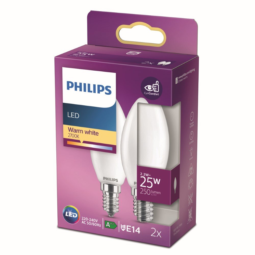 Philips 2,2W - E14 - 2700K - 250 lumen set van 2 - 929004587955