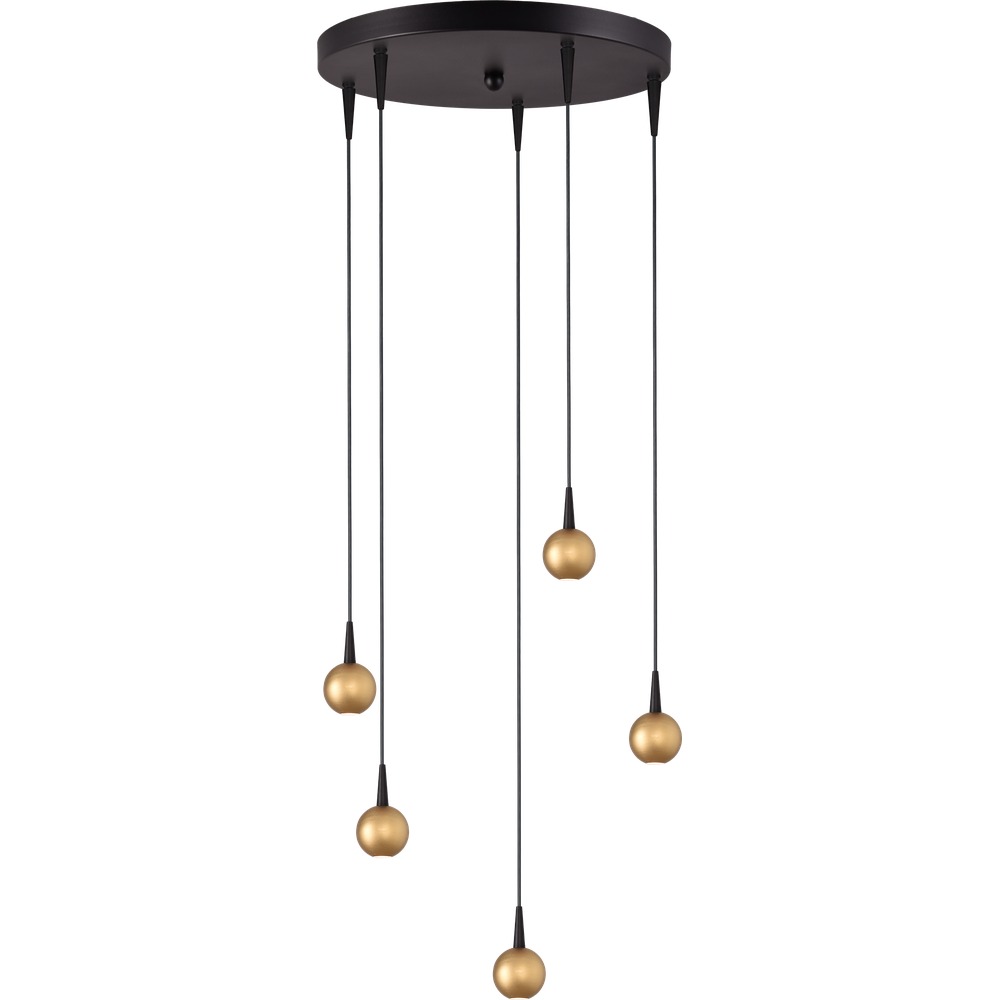 Masterlight 5-lichts hanglamp Talana zwart met goud Ø 35cm DTW - 2412-05-02-35-5
