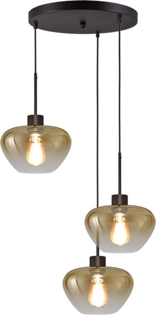 Masterlight 3-lichts hanglamp Genua zwart met 3x goud glas Ø 24cm - 2972-05-05-35-3-24