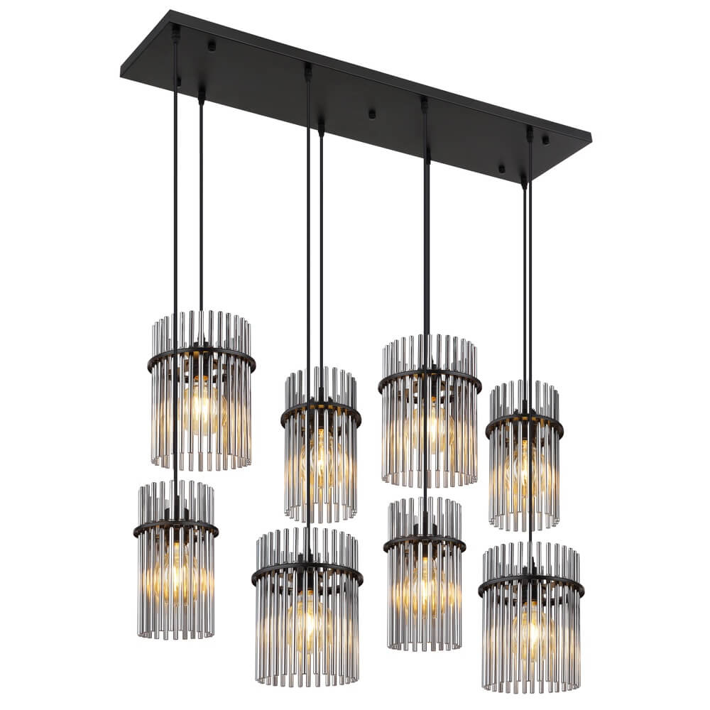 Globo Zwarte hanglamp Gorley met smoke glas 8-lichts - 15698-8H