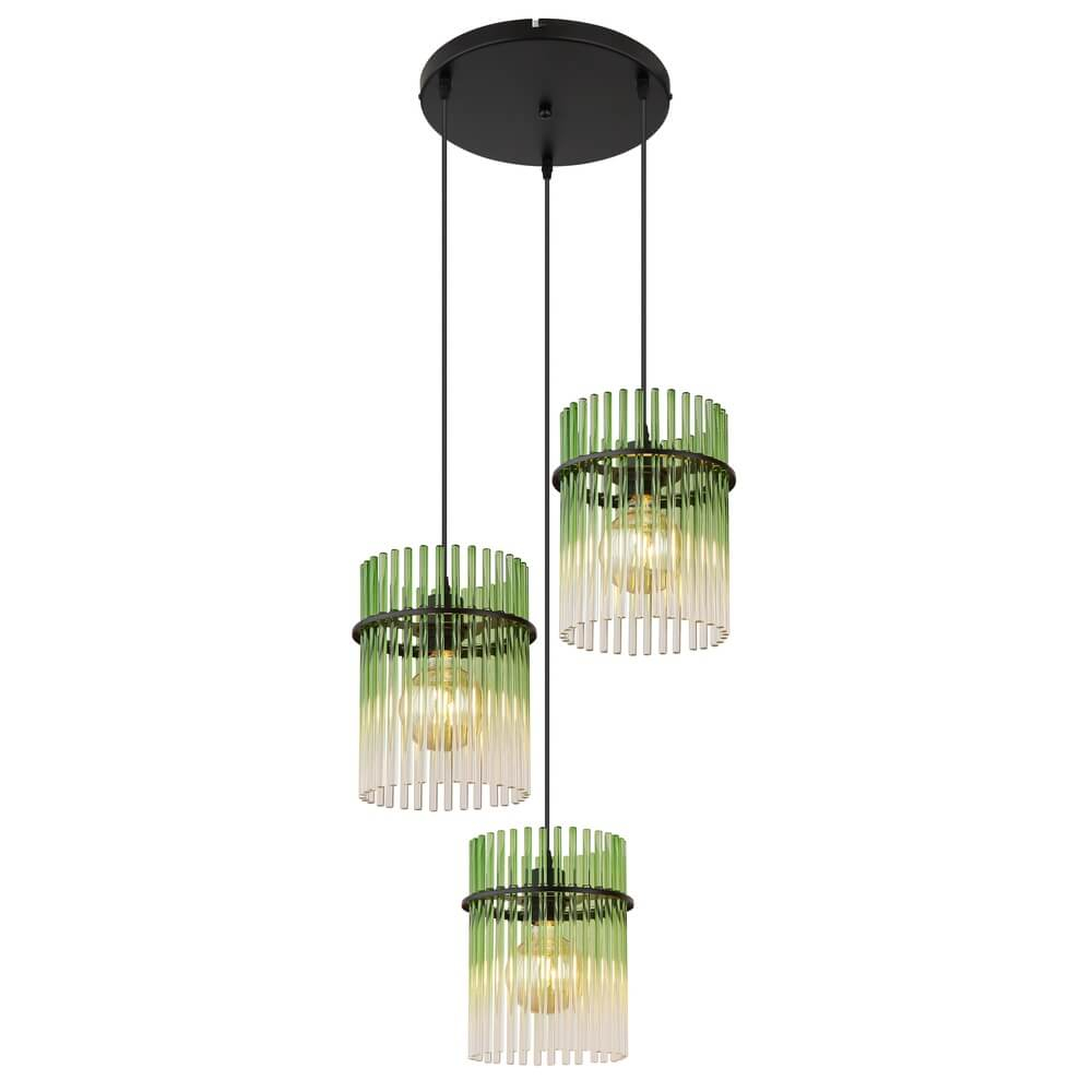 Globo Zwarte hanglamp Gorley met groen glas Ø 47cm - 15698-3HRG