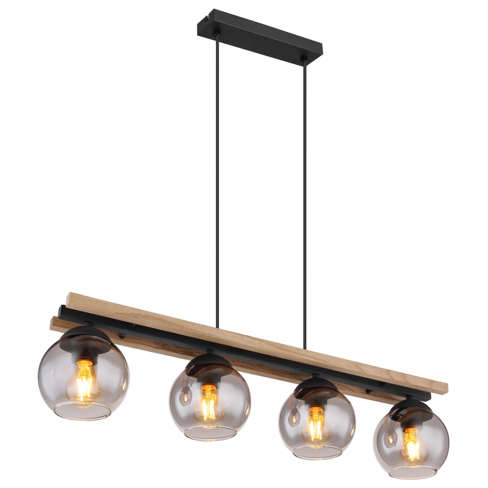 Globo 4-lichts hanglamp Conni zwart met hout - 15569-4HW