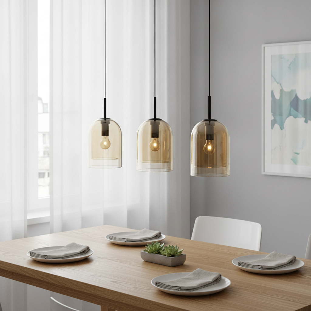 Lyora HanglampVelor 3-lichts zwart met amber glas recht - 110655